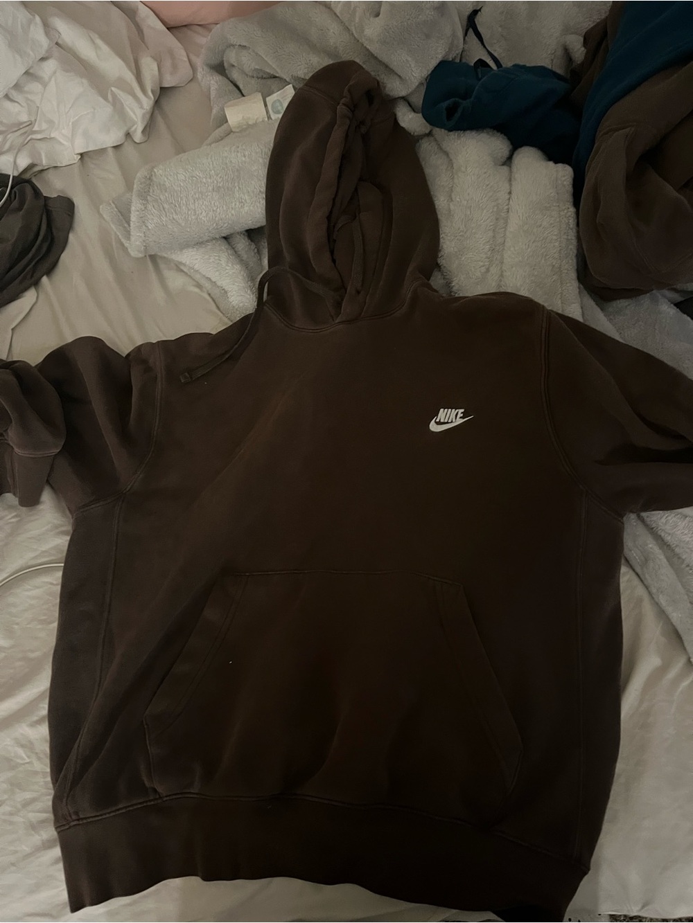 Nike Men’s Dark Brown Pullover Hoodie with White Logo